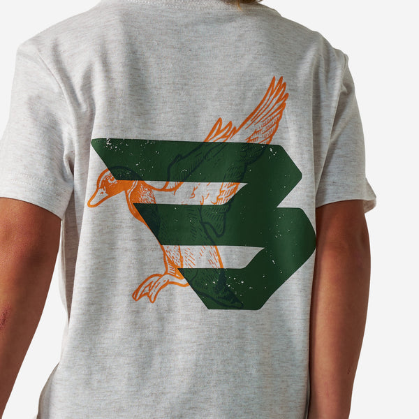 Youth Short Sleeve Tee - Duck Flying B (Green) Logo - Oatmeal