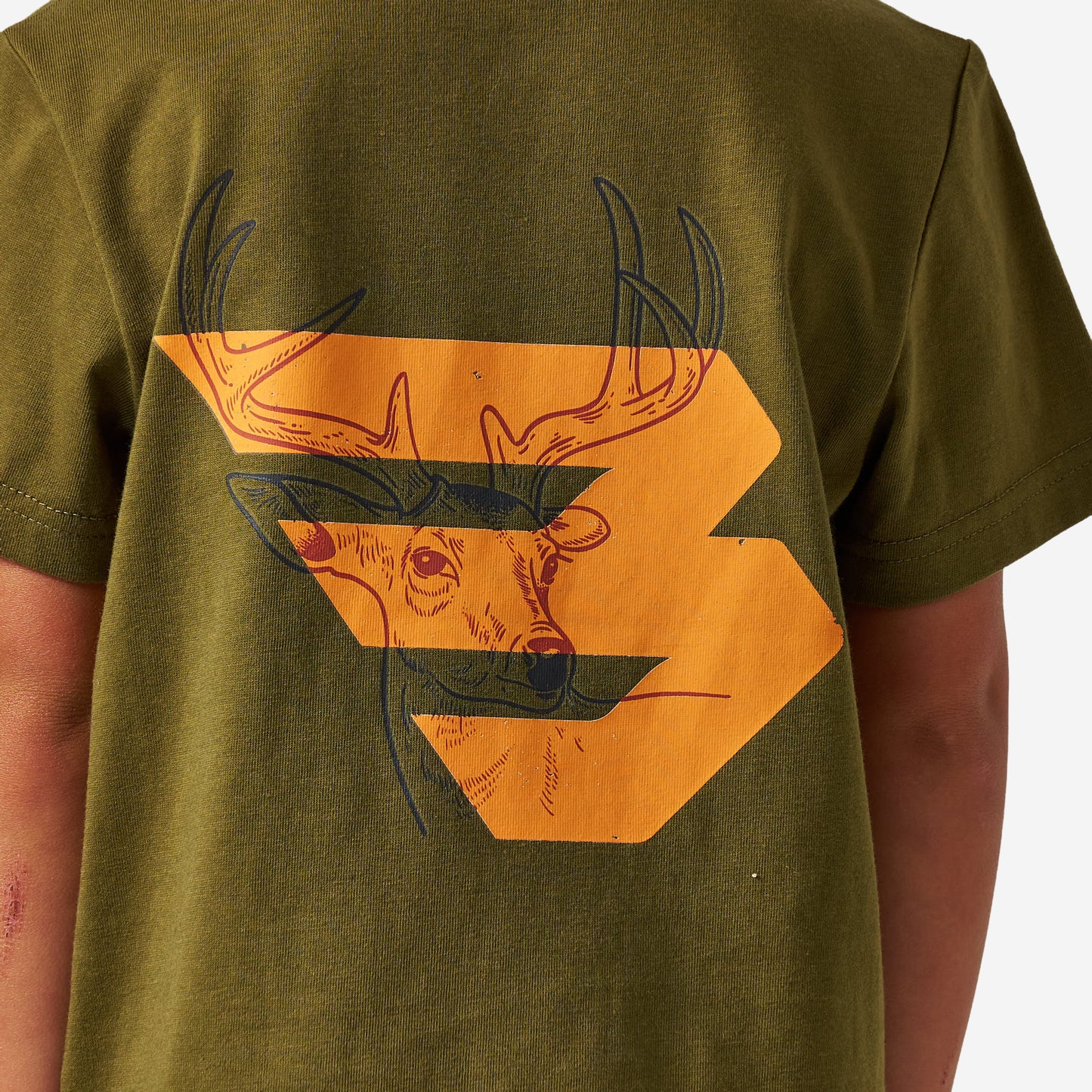 Youth Short Sleeve Tee - Deer Flying B (Orange) Logo - Hunter Green