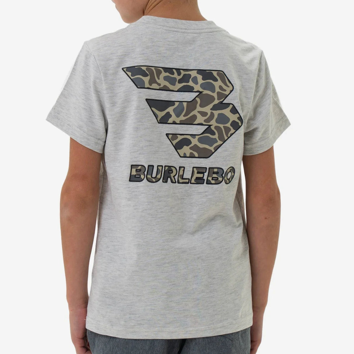 Youth Short Sleeve Tee - Flying B Classic Deer Camo Logo - Ash Grey