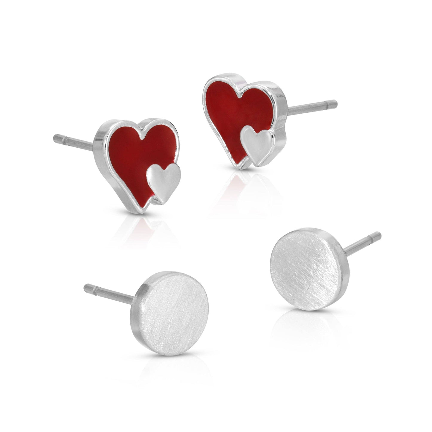 Earring Set - 2 pr - Hearts/rounds (silver) - Extra Love