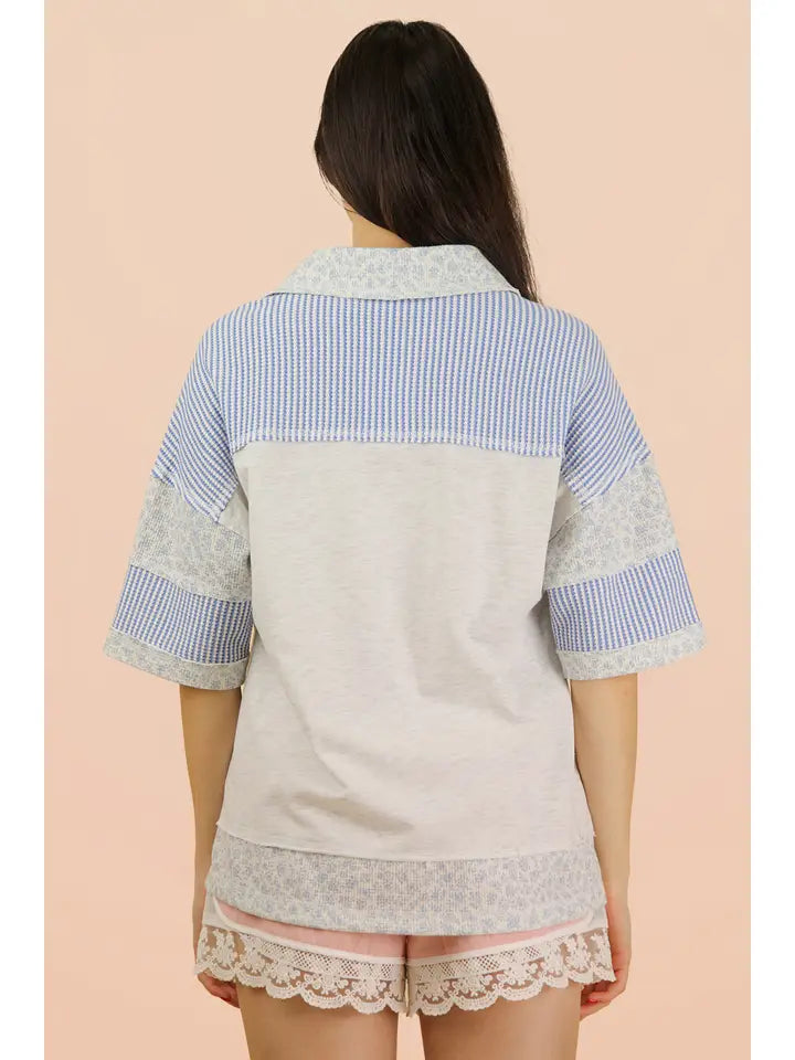 Oversized Collard Knit Top - Gray