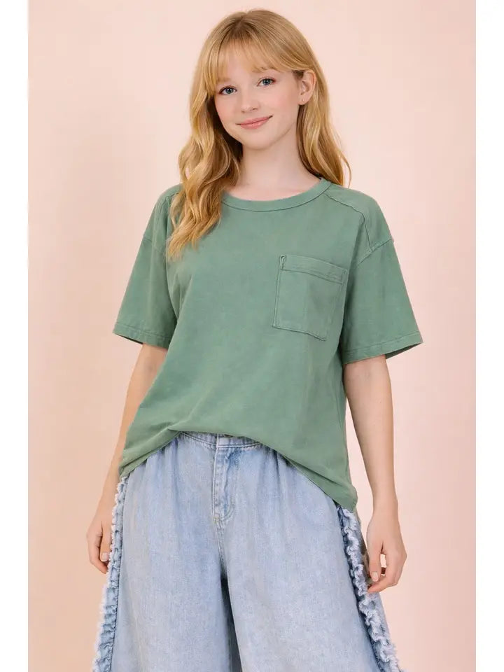 Mineral Washed Pocket Tee - Sage