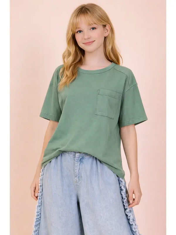 Mineral Washed Pocket Tee - Sage