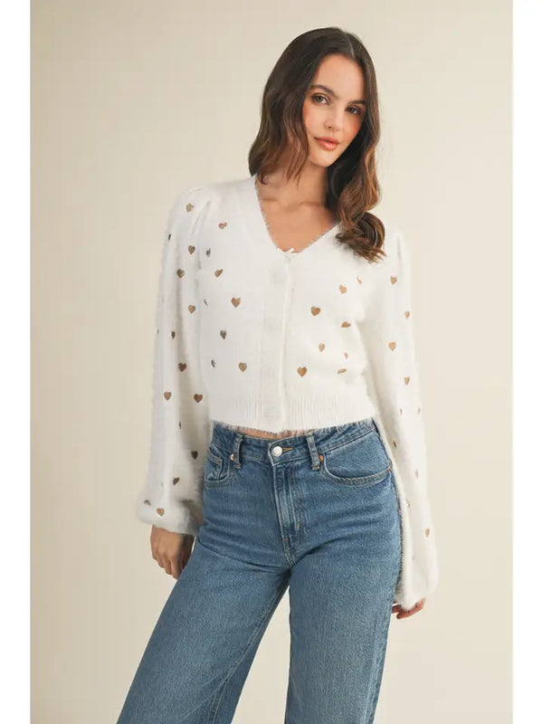 Puff Sleeve Sweater Cardigan - Ivory