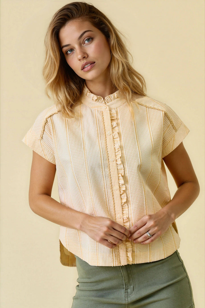 Gingham Ruffle Mix Top - Butter