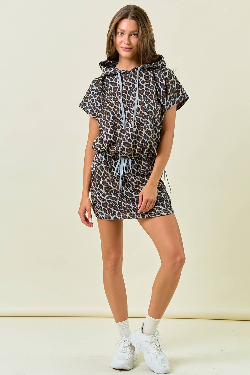 Oversized Terry Hoodie - Grey Leopard