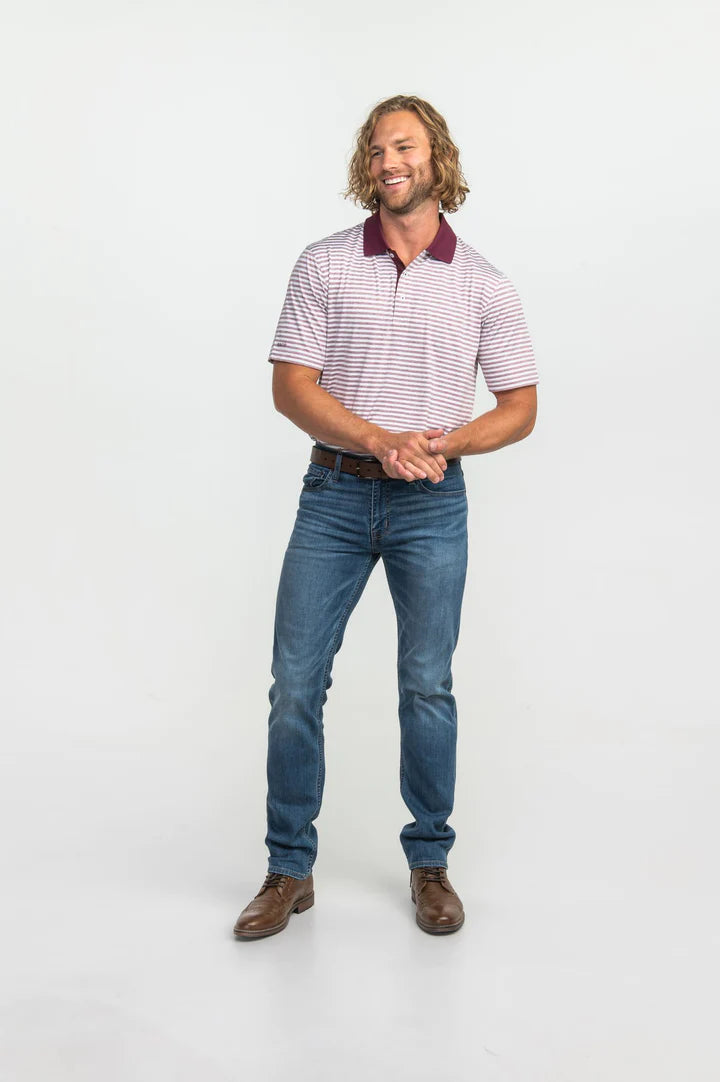 Country Club Heather Stripe Polo - Bordeaux