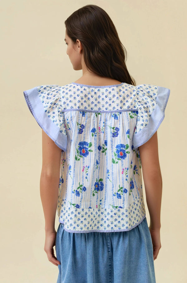 Flutter Sleeve Top - Blue