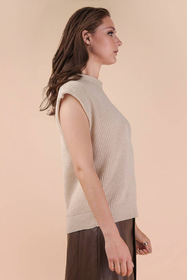 Oversized Soft Knit Sweater Vest - Ecru