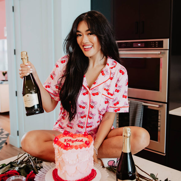 Cherry Bow Repeat Pajama Set - Pink