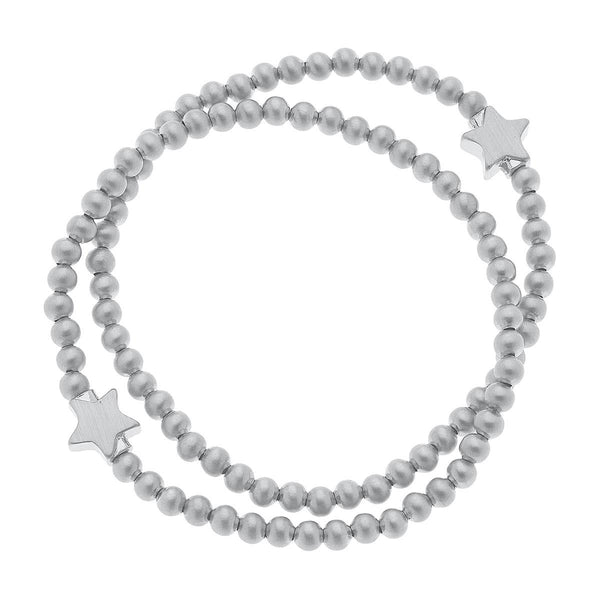 Isa Star Ball Bead Stretch Bracelets: Satin Silver