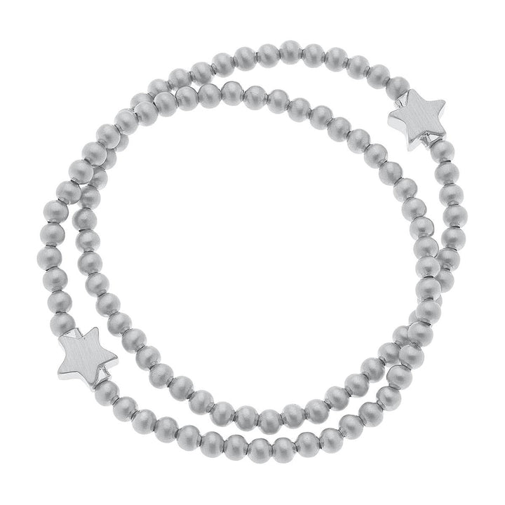 Isa Star Ball Bead Stretch Bracelets: Satin Silver