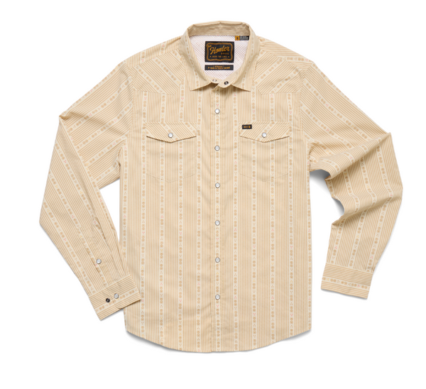 H Bar B Tech Longsleeve - Mosquero Stripe - Brown Rice