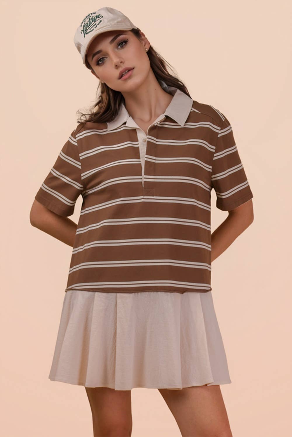 Striped Shirt Mini Dress - Mocha