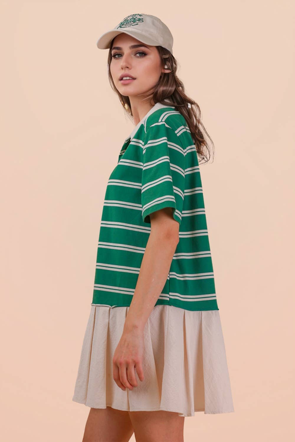 Striped Shirt Mini Dress - Green