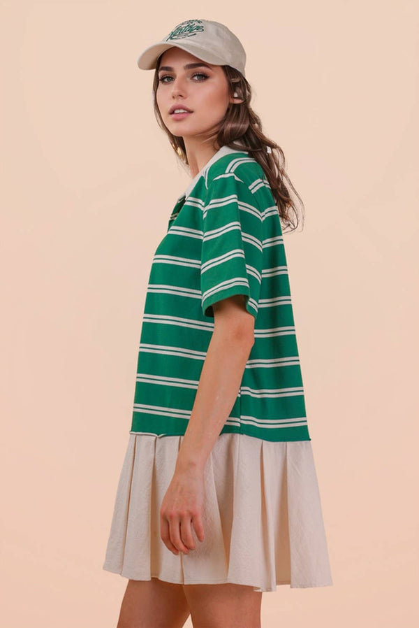 Striped Shirt Mini Dress - Green