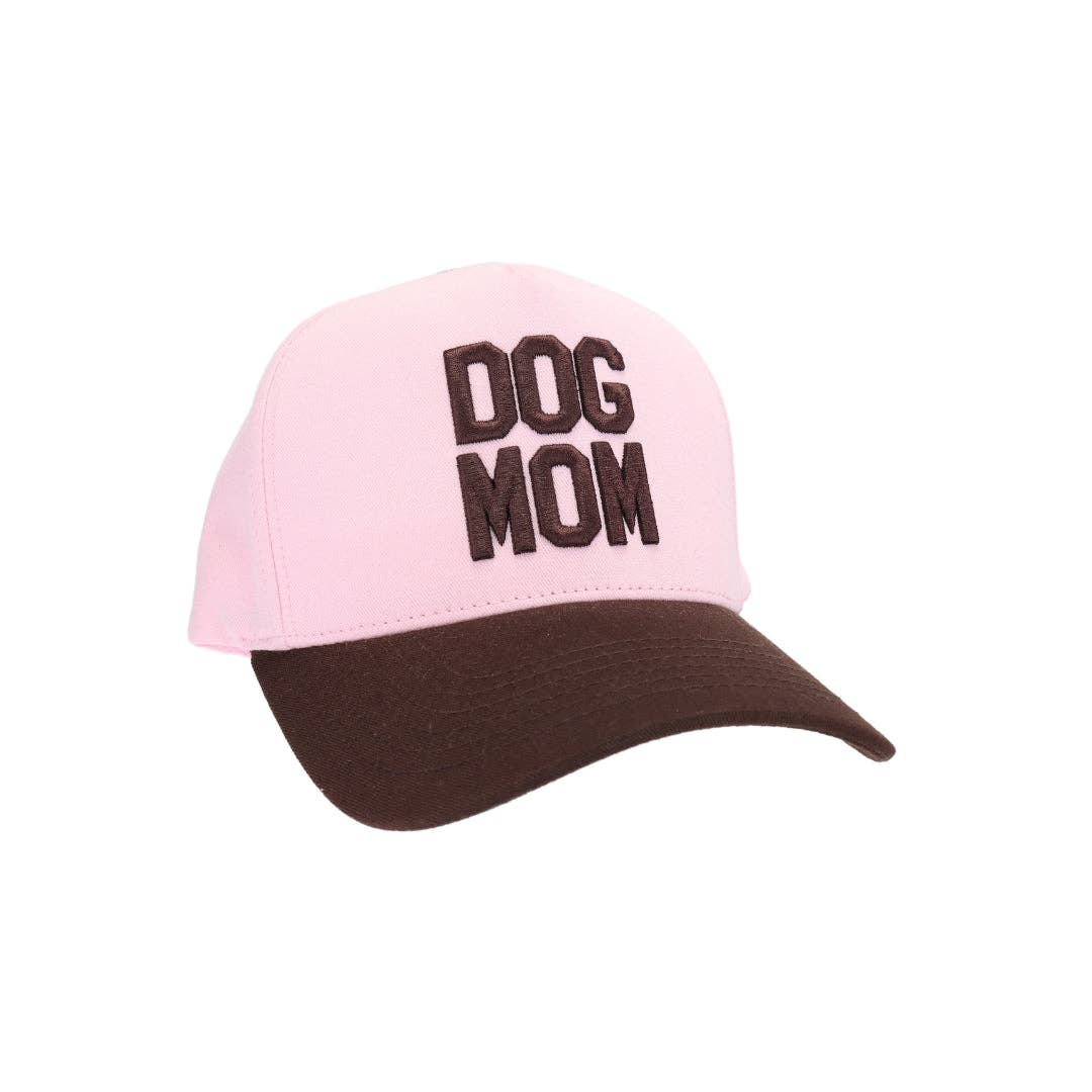 Dog Mom Puff Embroidered Trucker Hat - Pink & Brown