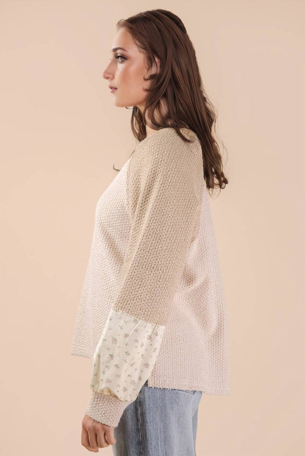 Raglan Sleeve Color Block Sweater - Cream