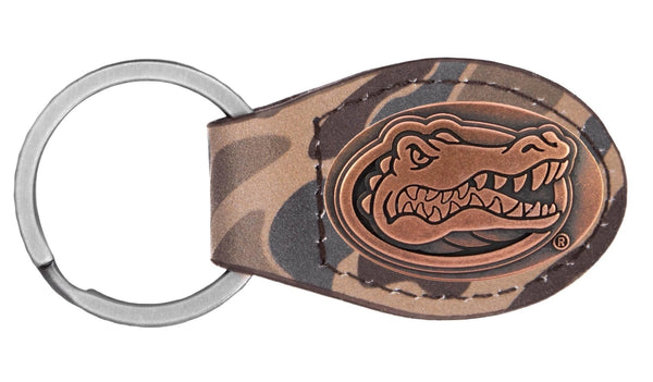 Brown Old School Camo Leather Key Fob - Florida Gators Concho