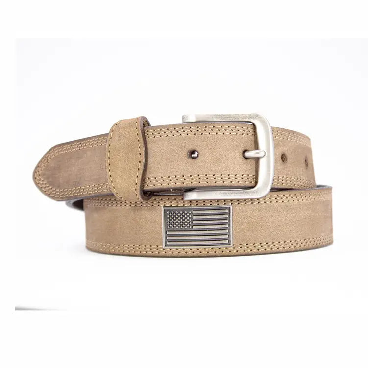 Crazyhorse Light Brown Belt - USA Flag