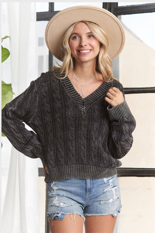 Mineral Washed Sweater - Charcoal