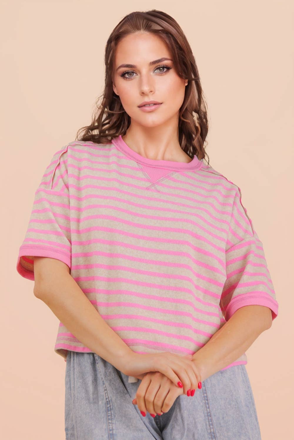 Oversized Stripe Top - Pink