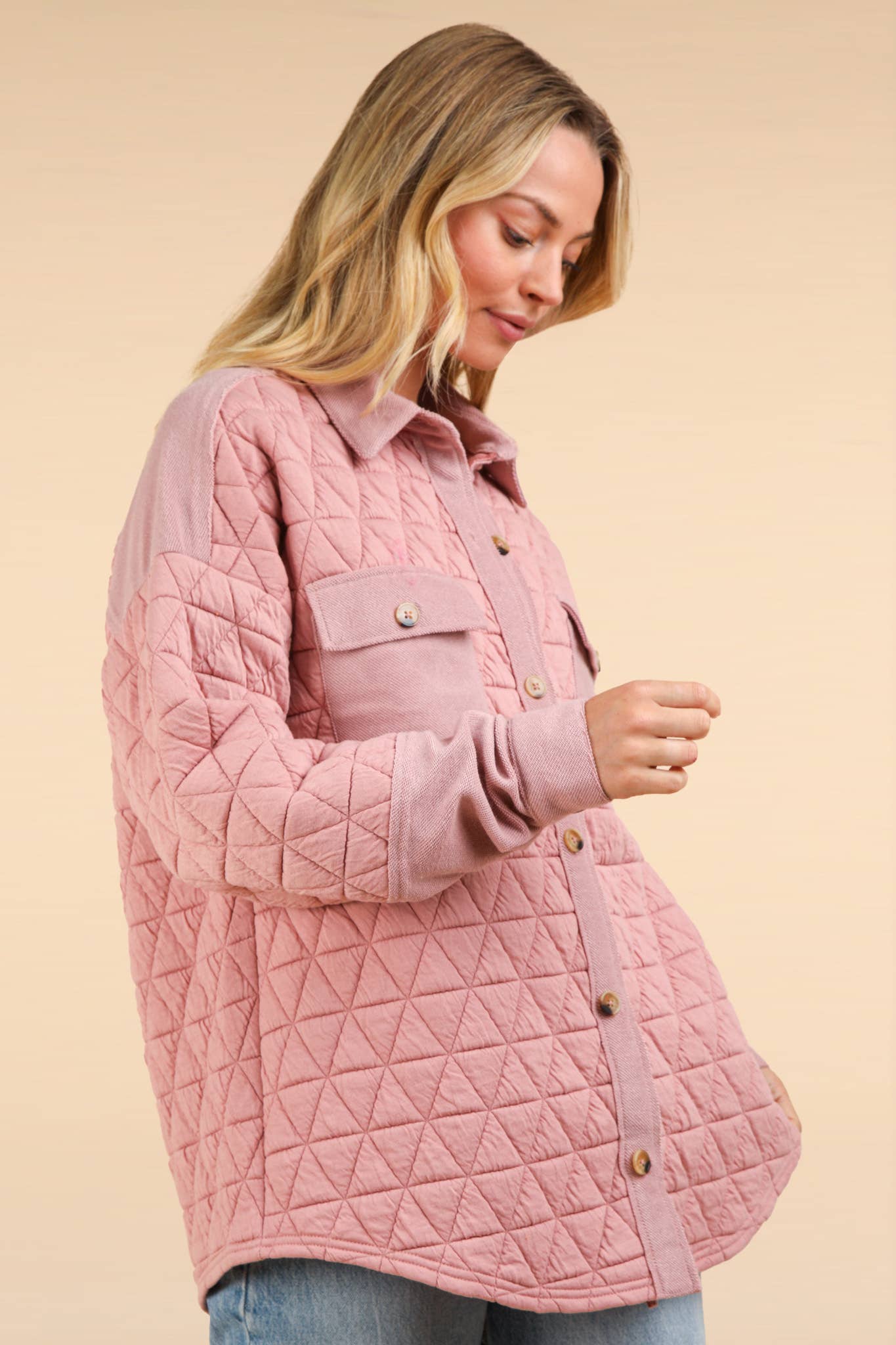 Oversized Quilted Cozy Shacket Jacket: Blush