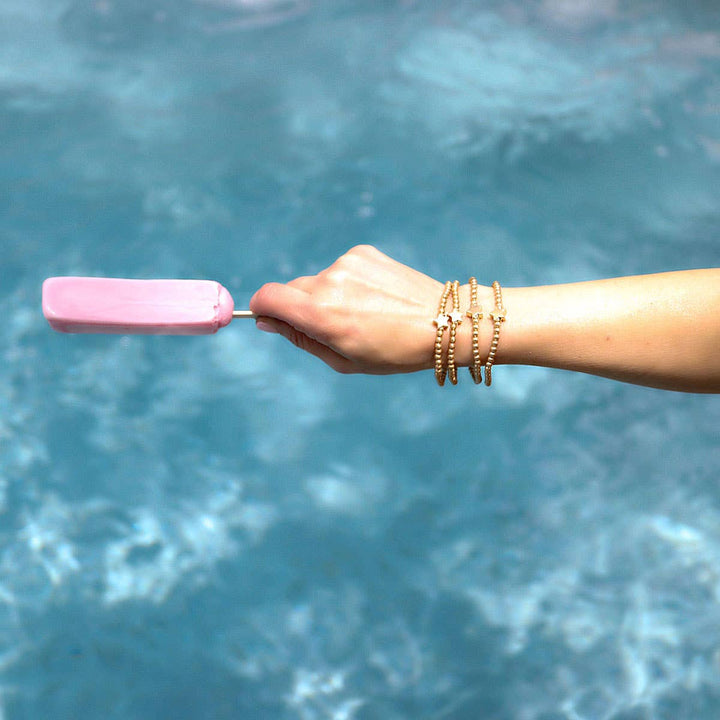 Isa Star Ball Bead Stretch Bracelets: Satin Silver