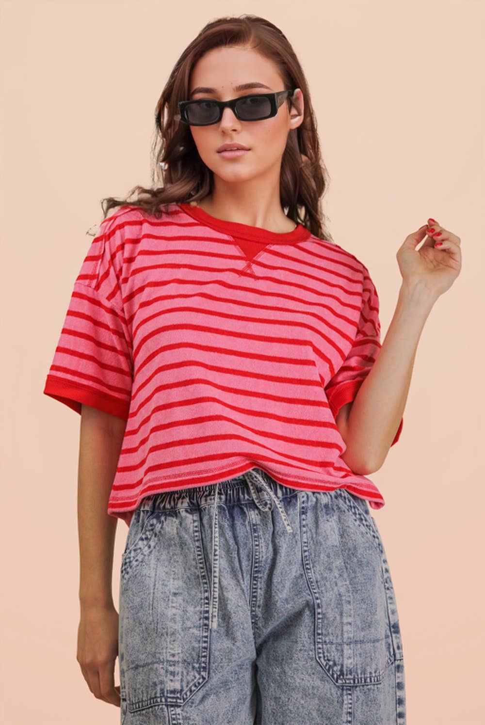Overcup Red Oversized Stripe Top - Red