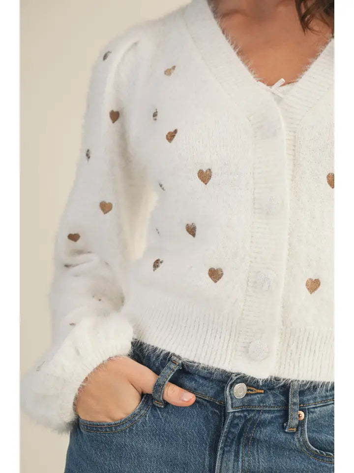 Puff Sleeve Sweater Cardigan - Ivory