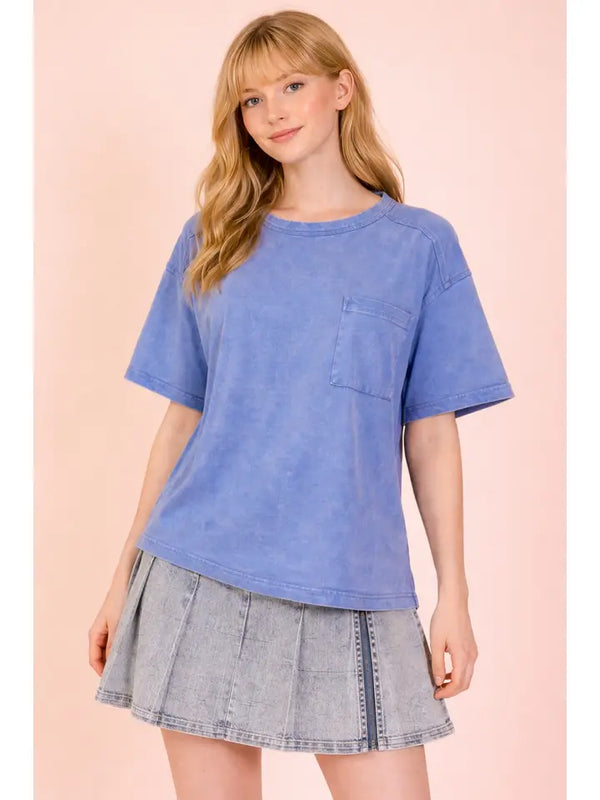 Mineral Washed Pocket Tee - Blue