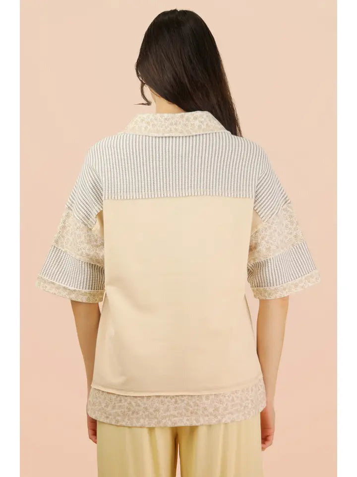 Oversized Collard Knit Top - Natural