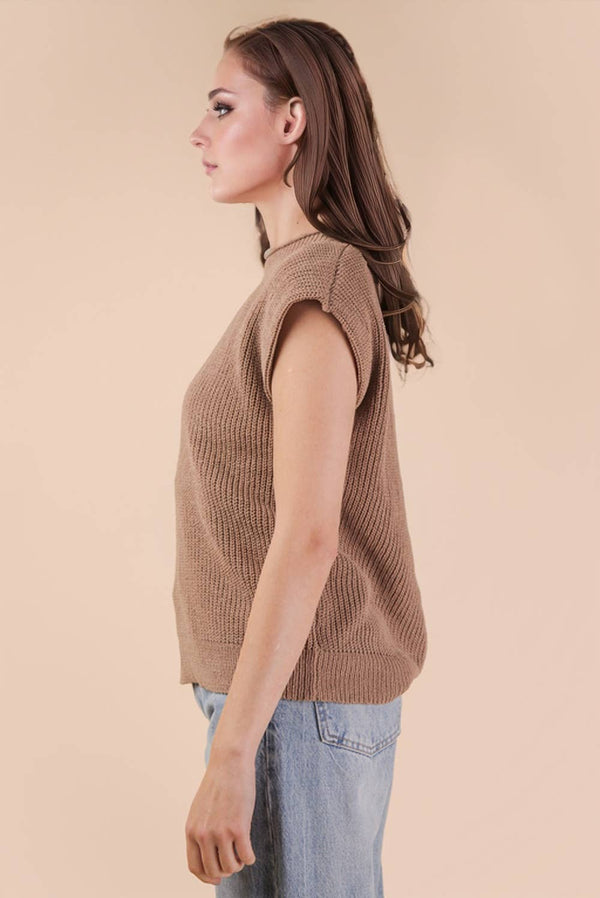Oversized Soft Knit Sweater Vest - Mocha