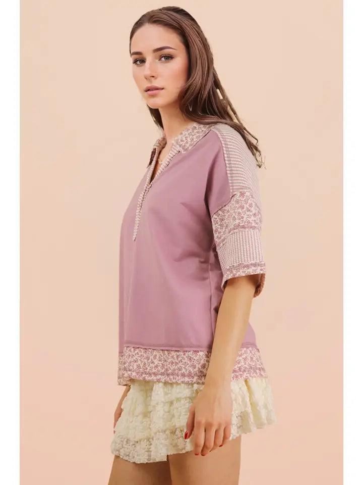Oversized Collard Knit Top - Mauve