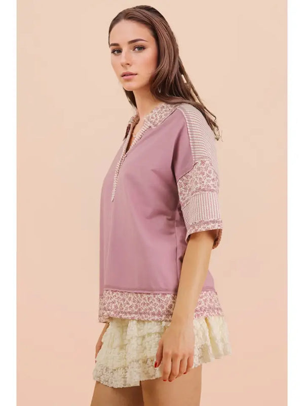 Oversized Collard Knit Top - Mauve