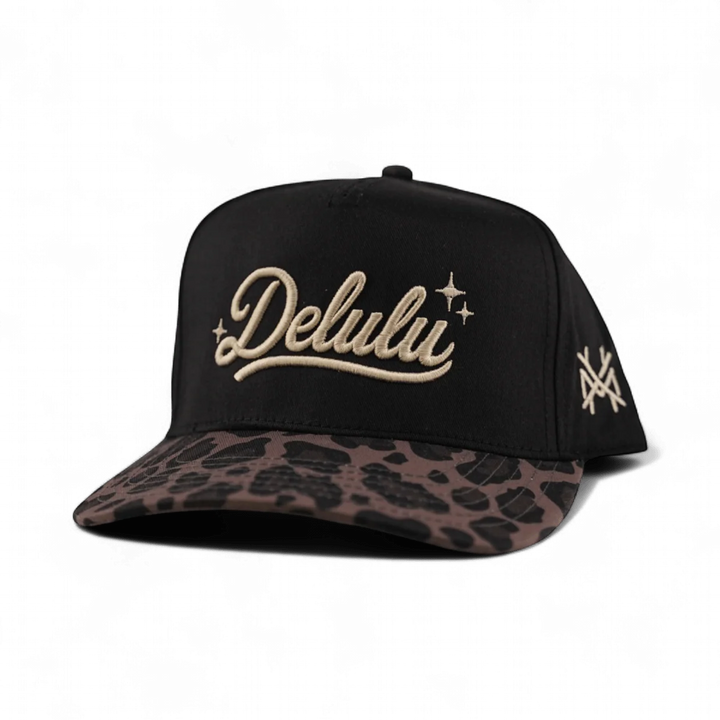 Delulu Snapback Hat - Retro Leopard & Black