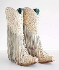 White Fringe Leather Western Boot