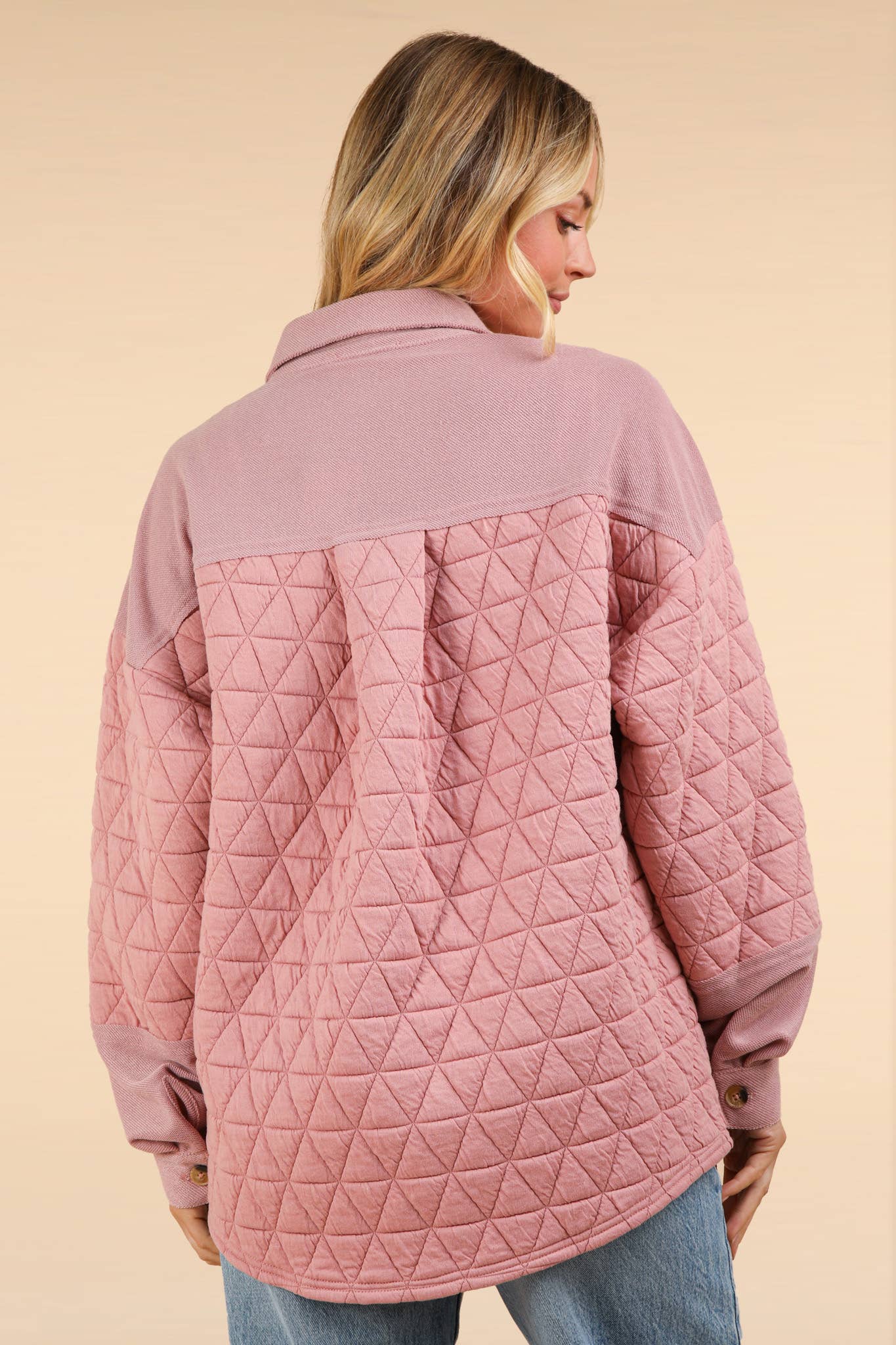 Oversized Quilted Cozy Shacket Jacket: Blush