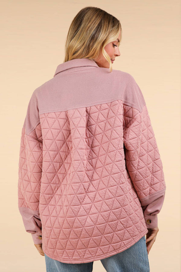 Oversized Quilted Cozy Shacket Jacket: Blush