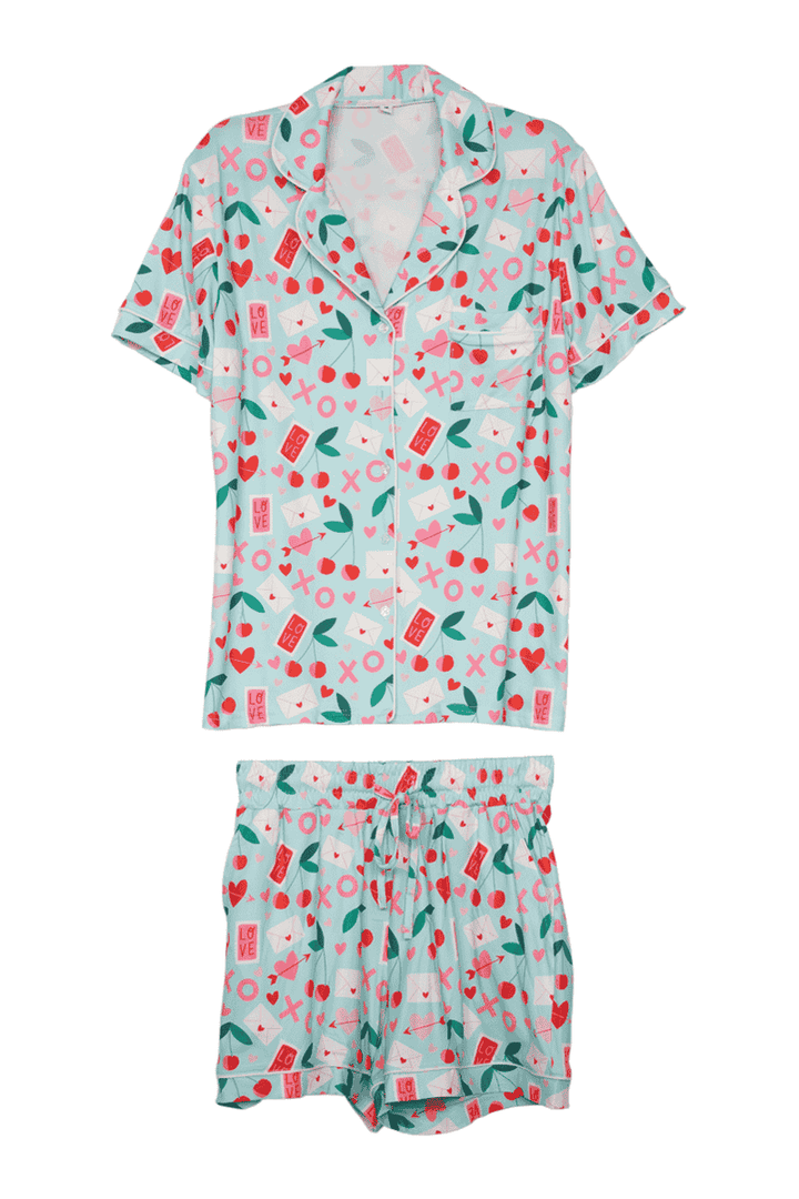 XO Cherries Pajama Set - Mint