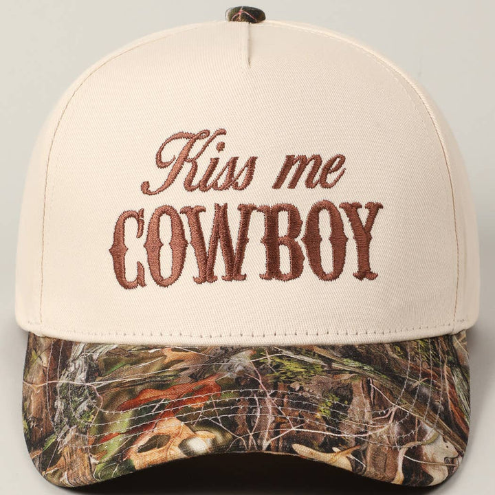 Kiss Me Cowboy Embroidery Realtree Hat - Brown
