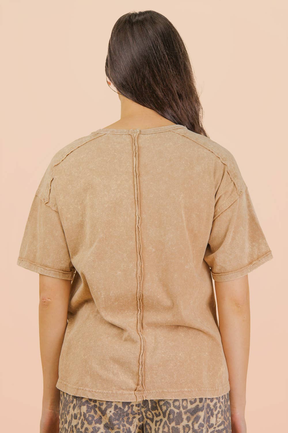 Mineral Washed Knit Top with Pocket - Taupe