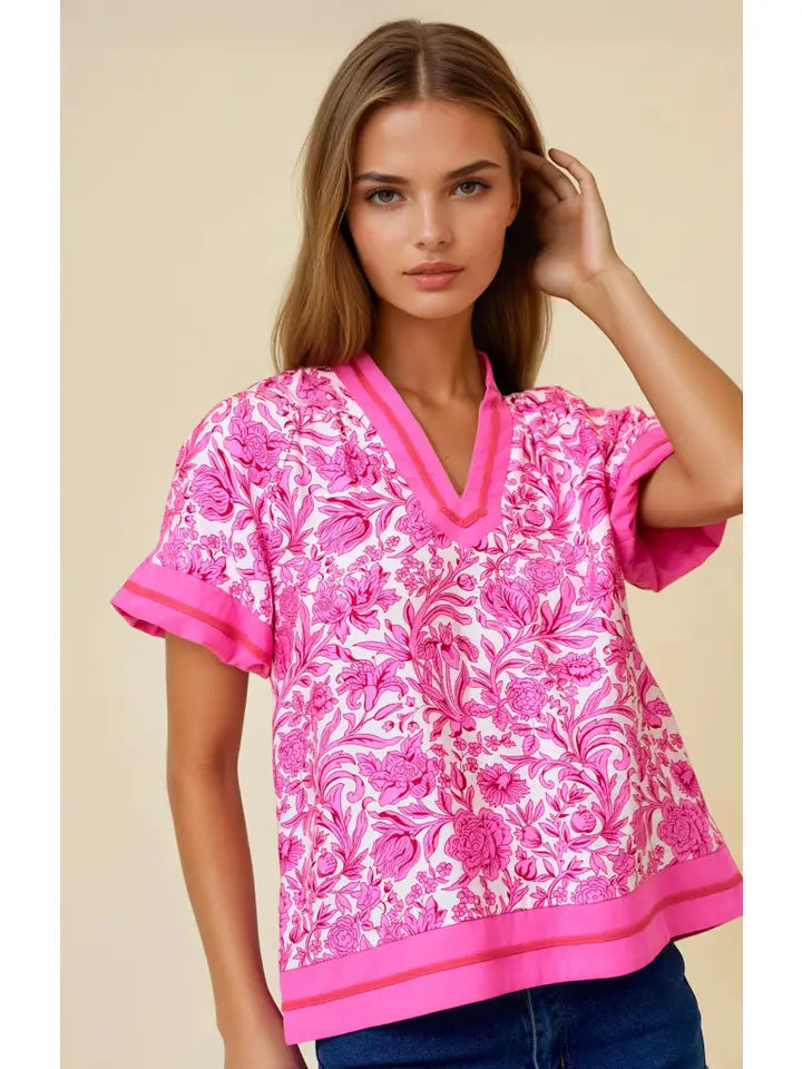 Floral Printed Ruffle Tiered Top - Pink
