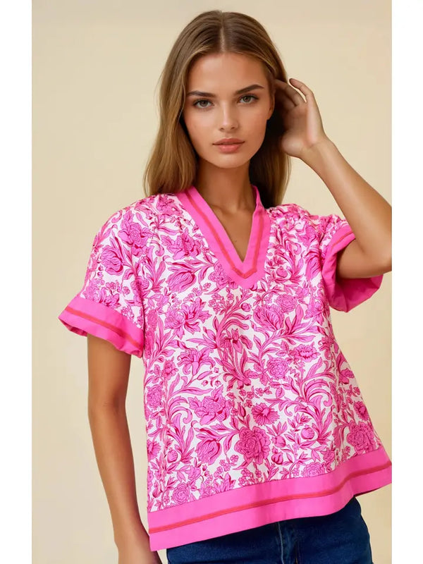Floral Printed Ruffle Tiered Top - Pink