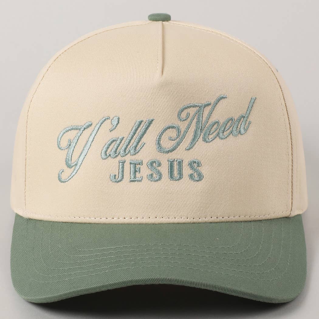 Y'all Need Jesus Trucker Hat - Sage