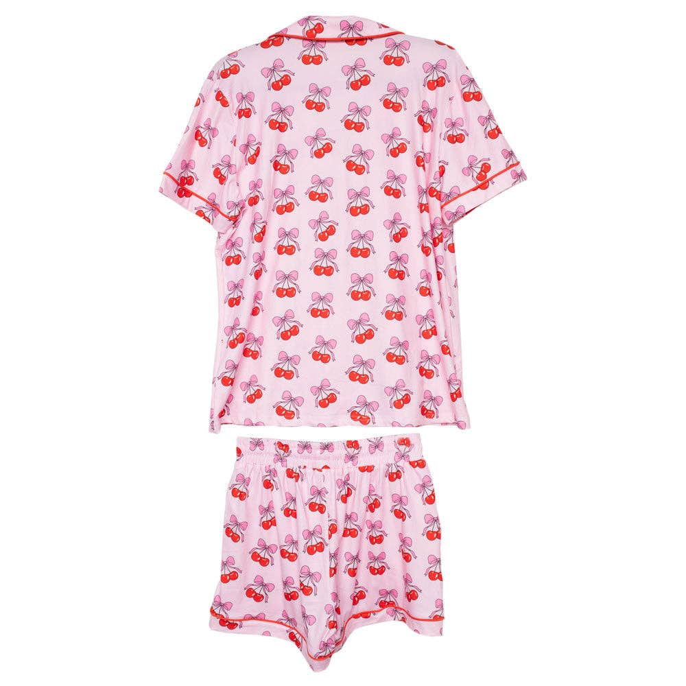 Cherry Bow Repeat Pajama Set - Pink