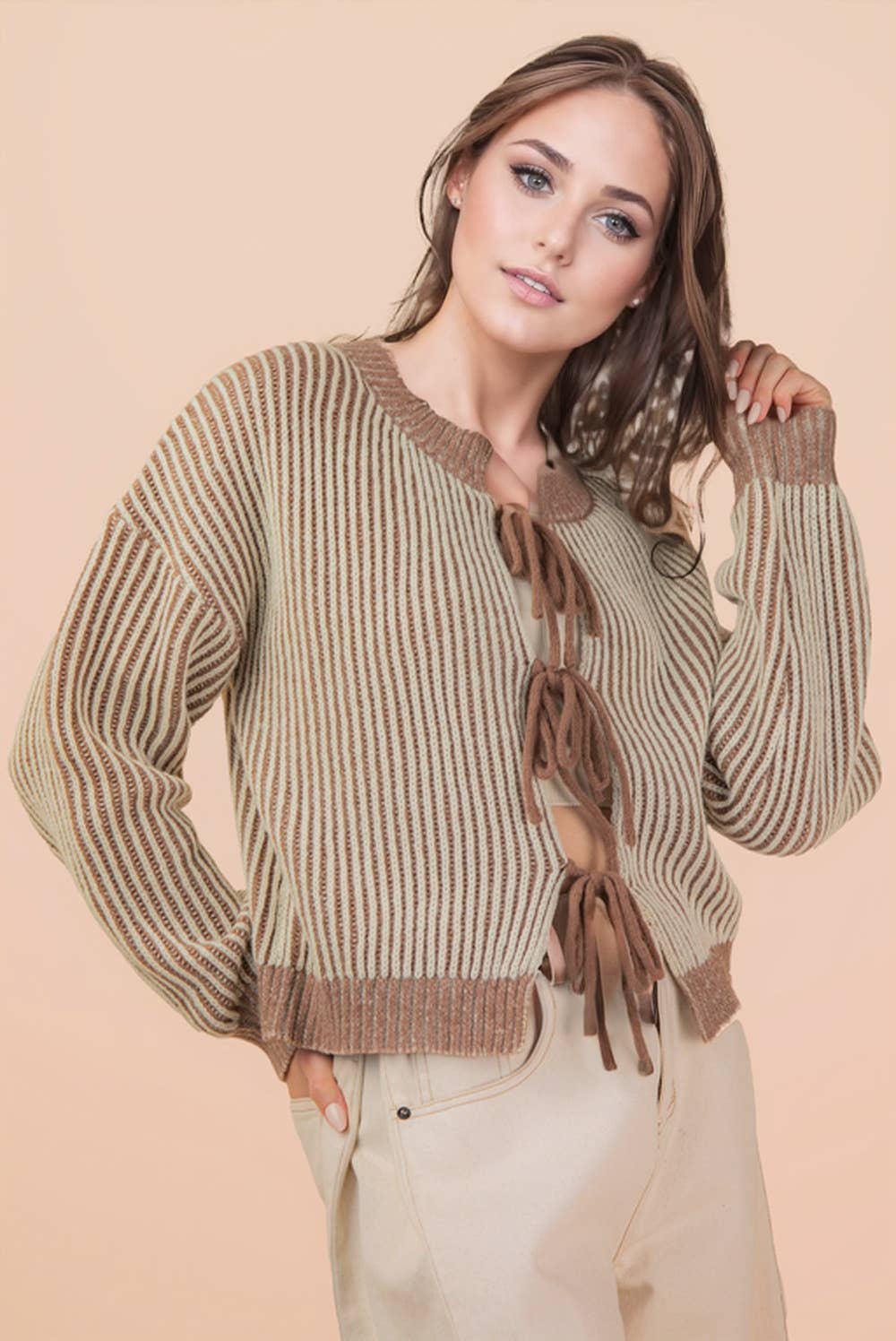 Front Two Tie Cardigan - Mocha