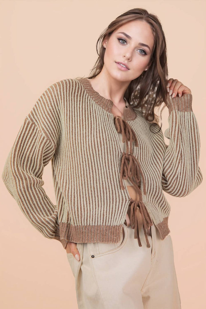 Front Two Tie Cardigan - Mocha