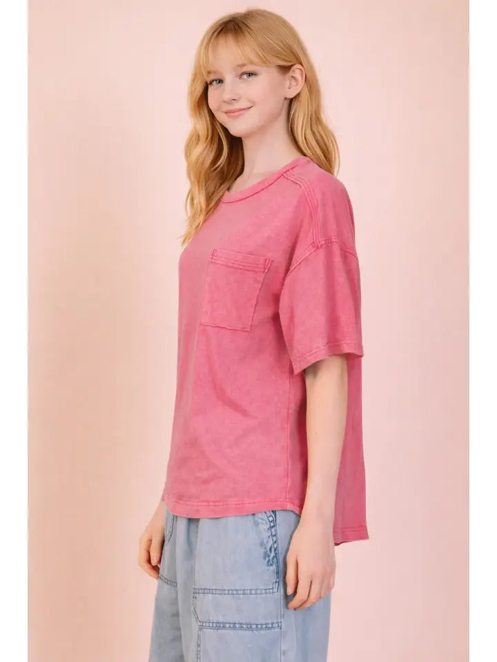 Mineral Washed Pocket Tee - Pink