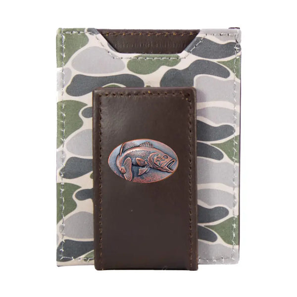 Green Old School Camo Front Pocket Wallet - Bass Concho